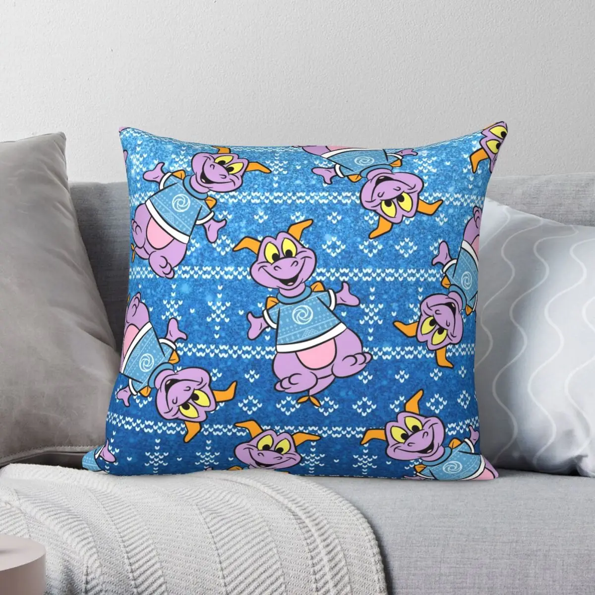 Figment Plushie Square Pillowcase Polyester Linen Velvet Printed Zip Decorative Sofa Seater Cushion Cover 45x45