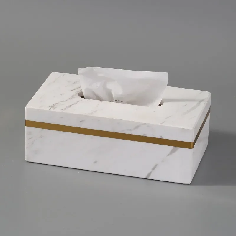 Nordic Modern Natural Marble Tissue Box Rectangular Light Luxury Paper Box Home Hotel Model Room Ornaments Creative Crafts