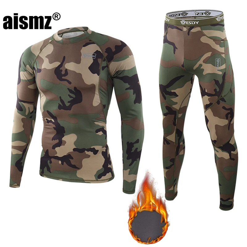 Aismz Man Sport First Layer Rashguard Winter Thermal Underwear Men Suit Skin Compression Men\'s Fleece Second Thermo Long Johns