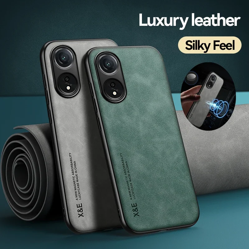 

Luxury Leather Phone Case for OPPO A20 A40m A98 A57 A58 A77s A60 A80 A79 A78 5G 4G with Metal Plate Silicone Soft Cover Cases