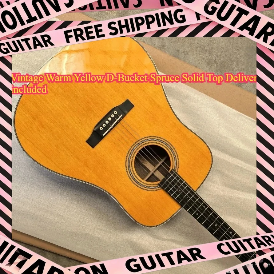 D28 Akustikgitarre Vintage Warm Gelb D-Bucket Fichte Massivholzdecke Palisander Picea Asperata Korpus Lieferung Inbegriffen Heißes Geschenk 2026