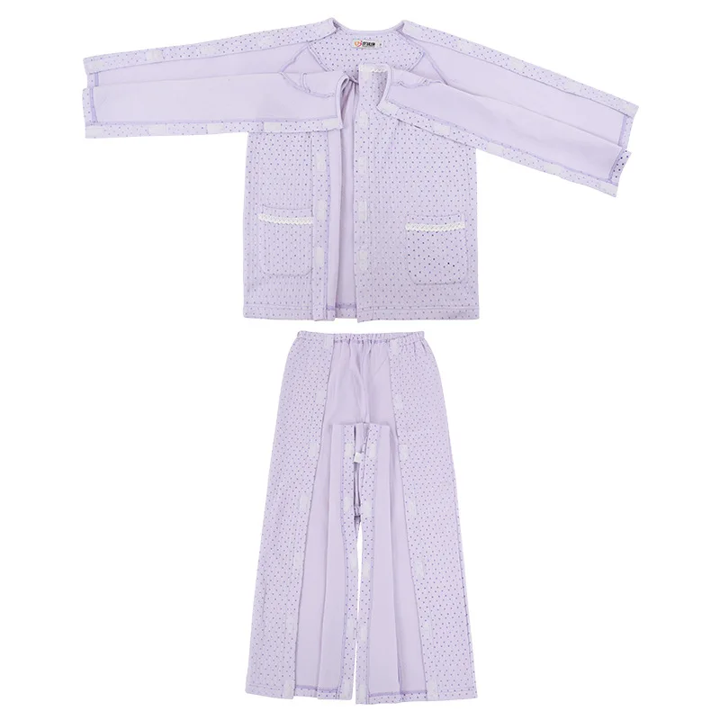 Nursing Patient Suit Bedridden Paralyzed Elderly Fracture Surgery Pure Cotton Double Layer Yarn Zipper Type Easy on And Off