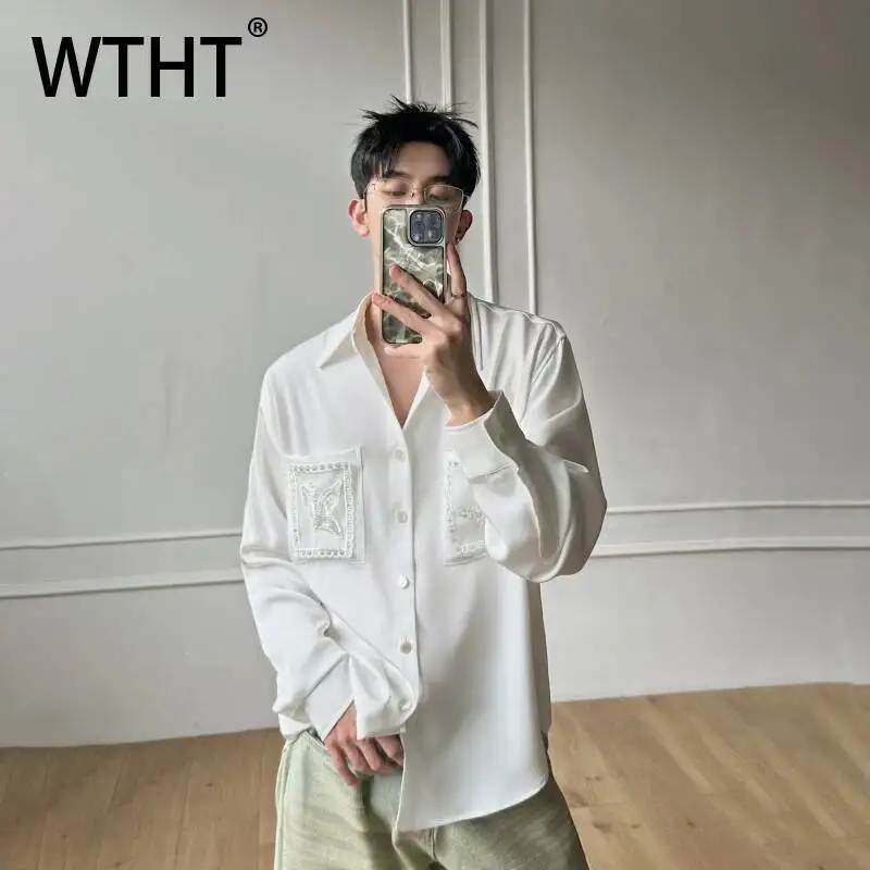 WTHT Fashion Men's Heavy Industy Beads Embroidery Design Shirts Trendy 2026 Summer Turn Down Collar Long Sleeves Top Male 2A3047