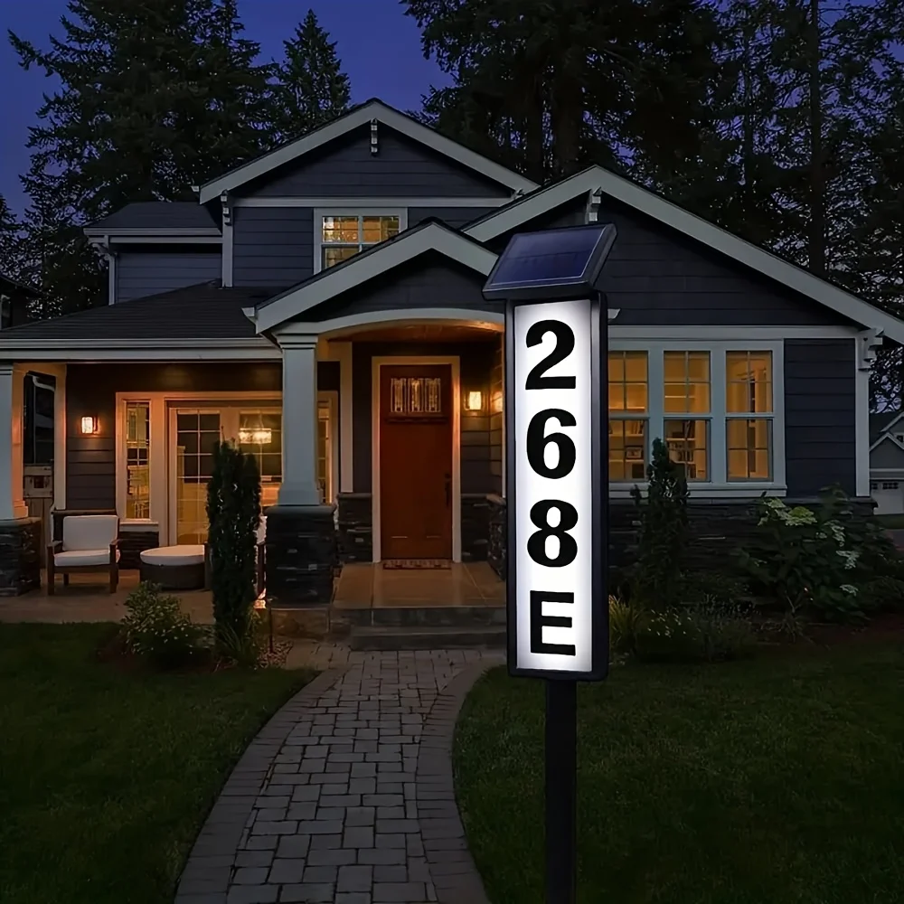 

Solar House Address Numbers Sign Lamp Solar Powered House Number Light LED Illuminated Outdoor Plaque for Road Home Yard Garden