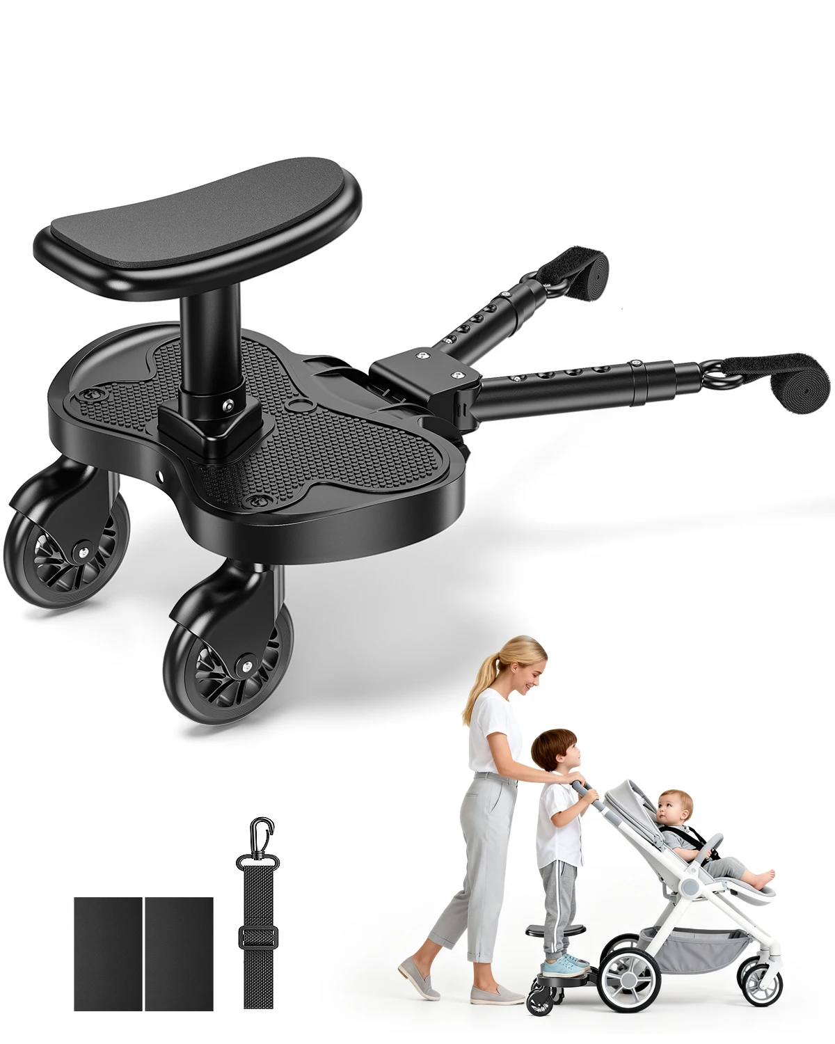 Image of Universelles Kinderwagen-Trittbrett mit abnehmbarem Sitz, Komfort-Rollbrett für Kinderwagen mit Rädern