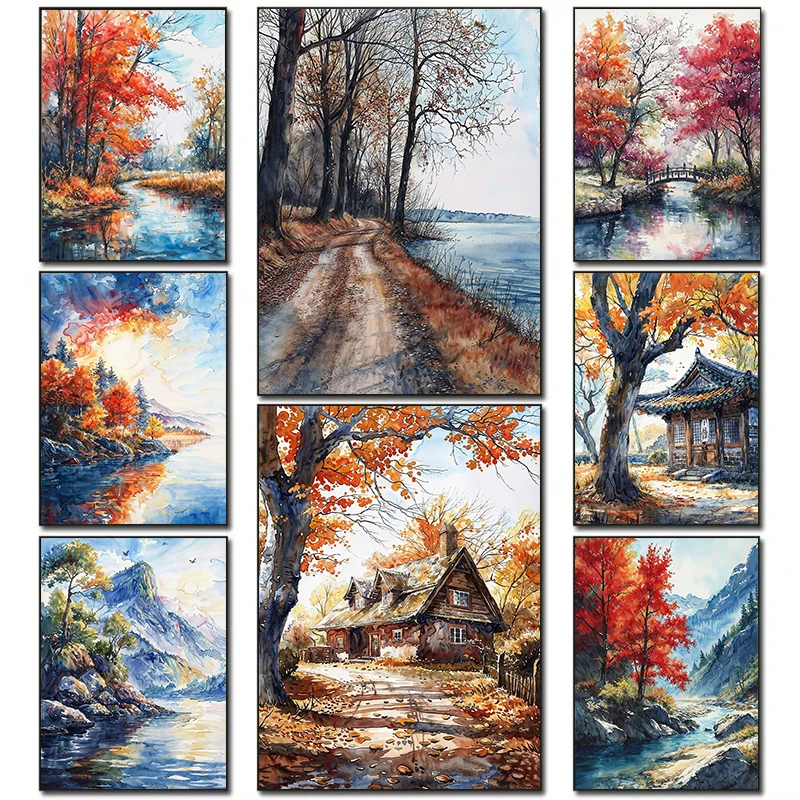 Resin Art Studio - Peinture Murale Paysage Chinois Quatre Saisons