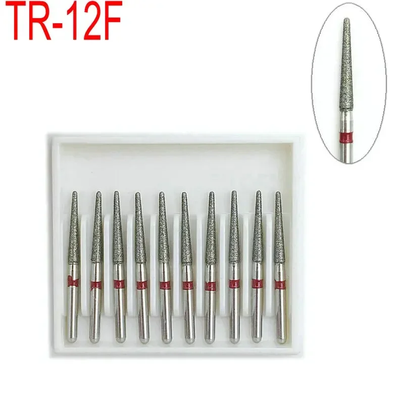 10pcs Dental Diamond FG High Speed Burs for Teeth Polishing Taper Round End Shape Burs Polishers TR-12F