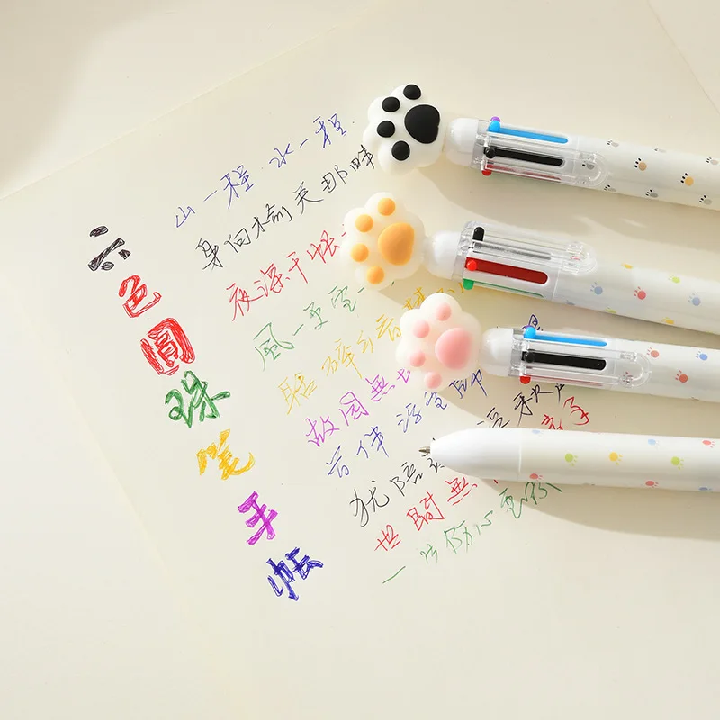 

6-Color Cute Cat Paw Click Pen Kawaii Pastel Gel Pens Set for Journaling Students Cute Ballpoint Pens Writing School Supplies