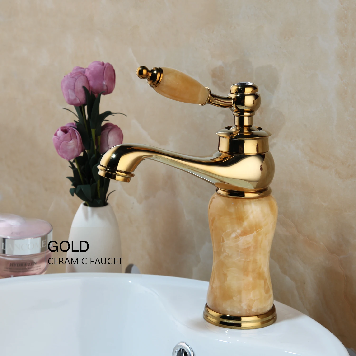 KEMAIDI Gold Polished Counter Top Bathroom Faucet Wash Basin Tap Swivel Single Handle Hot and Cold Water Mixer Tap