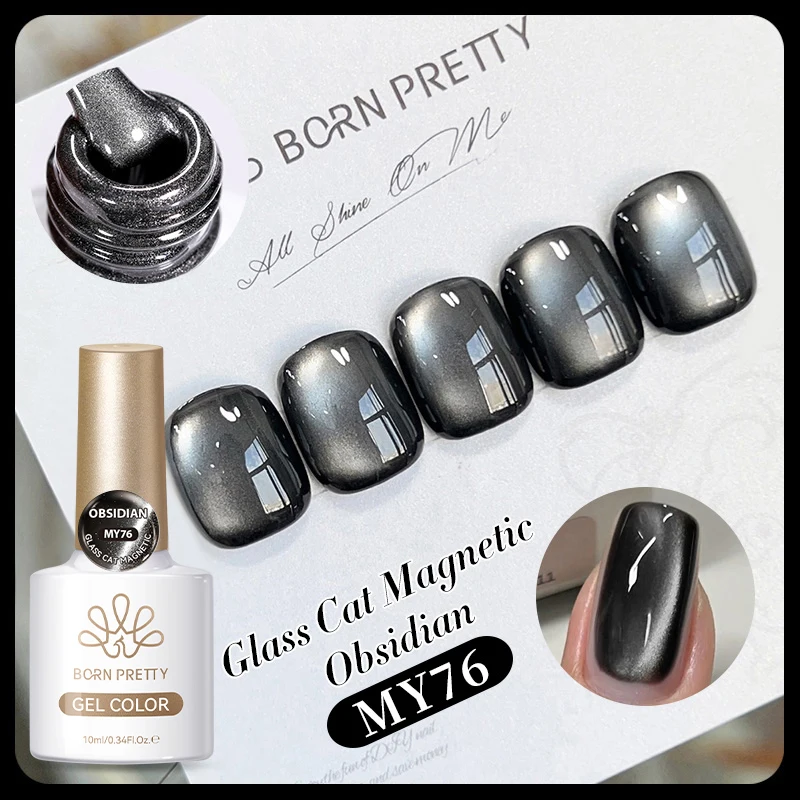 BORN PRETTY Black Gold Cat Magnetic Gel Nail Polish for Glass Nail Art Manicure Design Winter Nails 10ml Varnis Semi Permanent