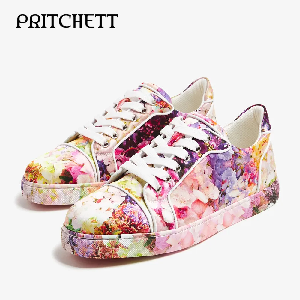 Flower Color Print Casual Shoes Round Toe Lace-Up Large Size Fashion Shoes for Men and Women Design Personality Beautiful Shoes