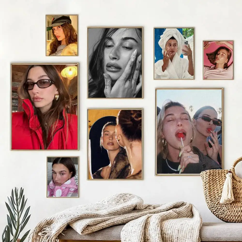 

H-Hailey B-Bieber Poster Waterproof Wall Art Sticker For Bar Living Room Vintage Decor High Quality Print Gift