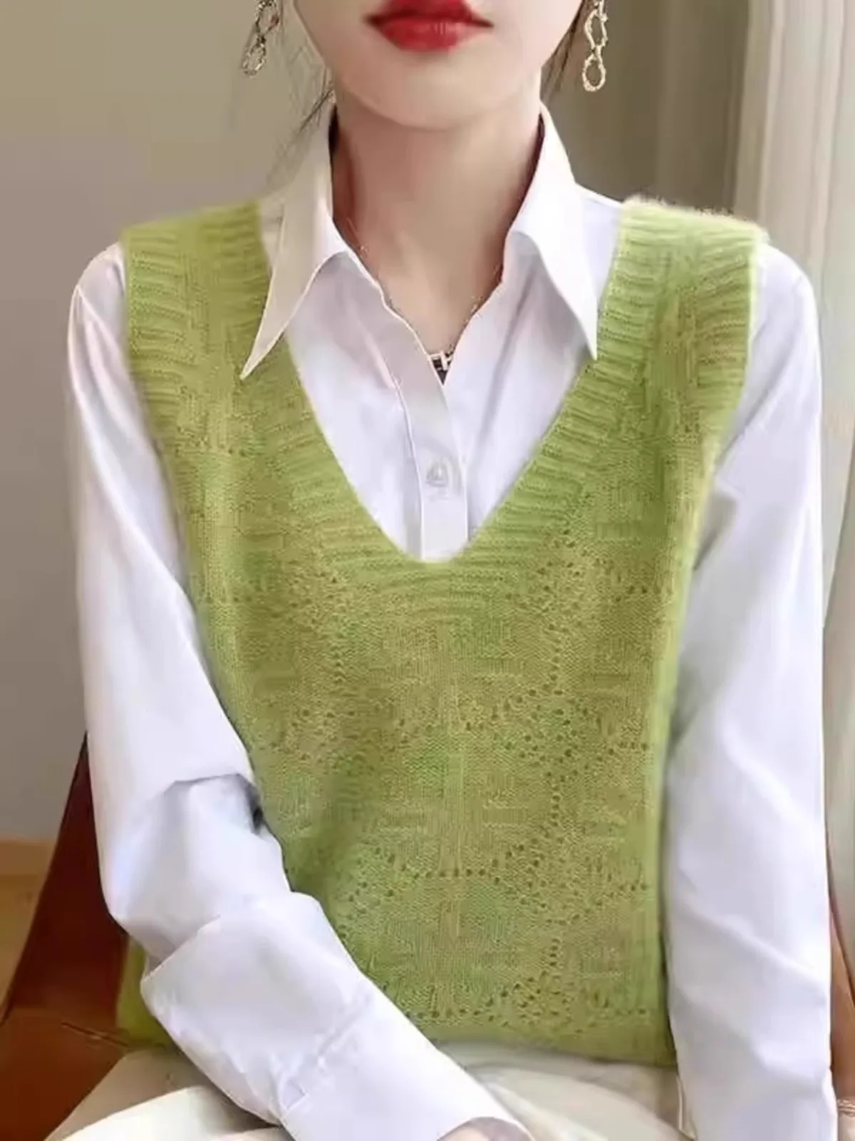 

Свободный шерстяной свитер с v-образным вырезом, жилет, женская верхняя одежда, новая зимняя накладка на плечо, тонкая верхняя одежда, легкая одежда, майка