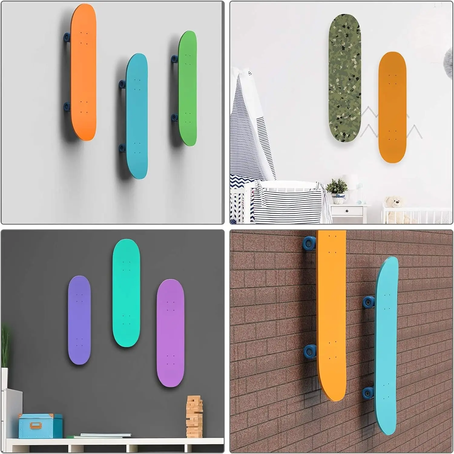 2 Pack Skateboard Wall Hanger Ski Hanger Neatly Organized Wall Mount for Guitar Skateboard Longboard Skis Snowboards Water Skis