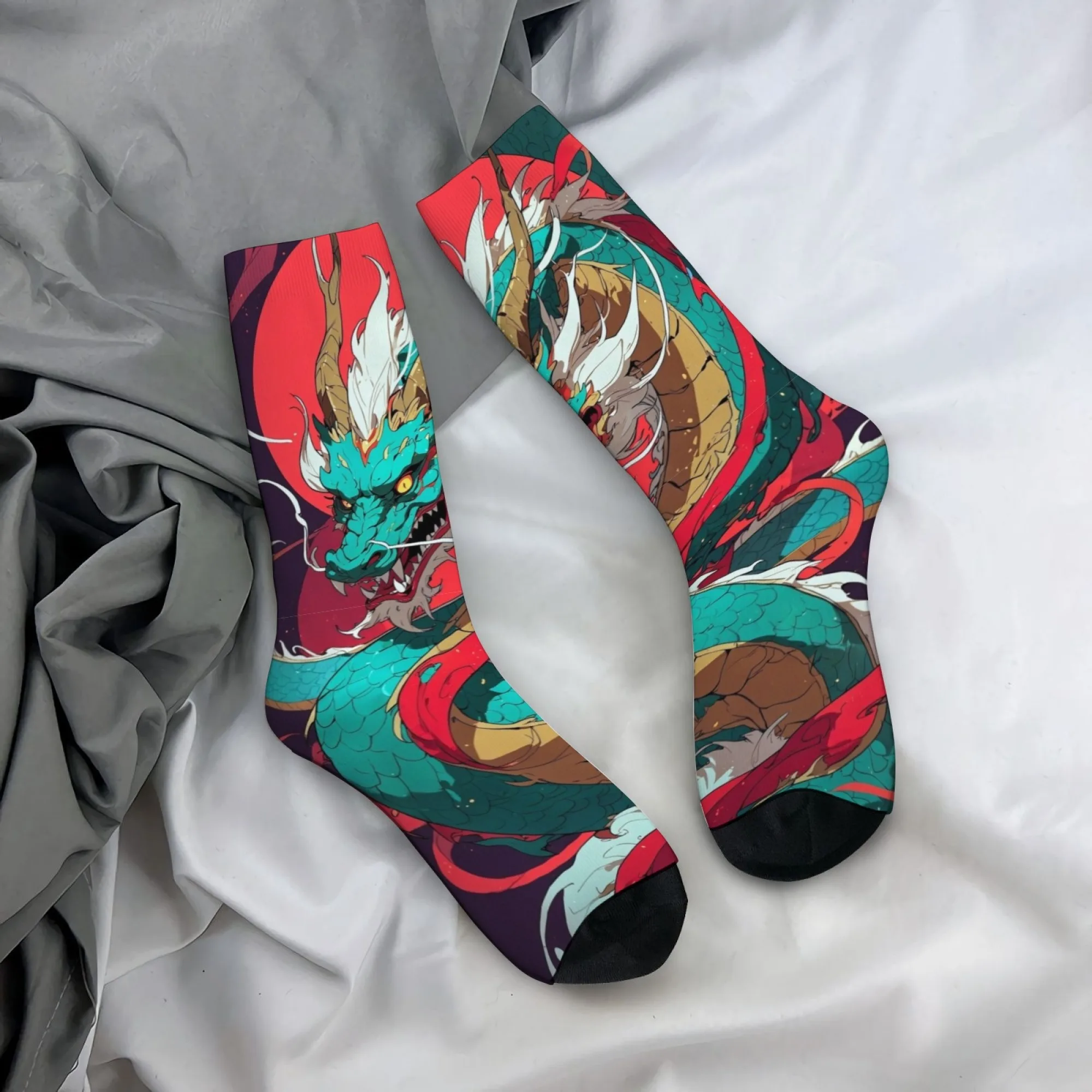 Oriental Qinglong Totem Men's Socks National Tide Animal Style Fashion Casual Socks Comfortable Non-slip Elastic Sports Socks