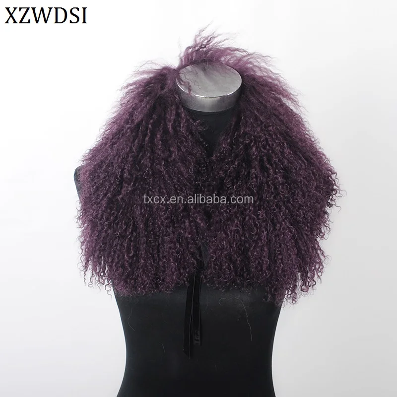 Curly Genuine Mongolian Lamb Fur Collar Soft Warm Elegant Fashionable for Outerwear