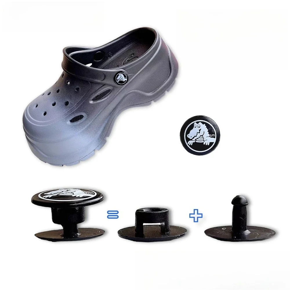 إكسسوارات دانتيل بإبزيم 16 مم، أحذية للحديقة، صنادل بإبزيم بلاستيكي من مادة EVA باللون الأسود، إكسسوارات على شكل زهرة الأحذية المطبوعة