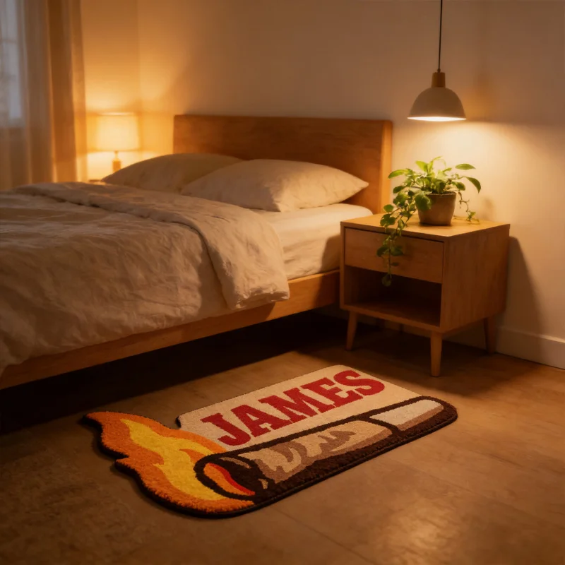 VIKAMA Modischer Zigarrenförmiger Teppich Rutschfester Weicher Bettvorleger für Schlafzimmer Kleiderschrank & Balkon Antirutsch-Matte Wohndekoration