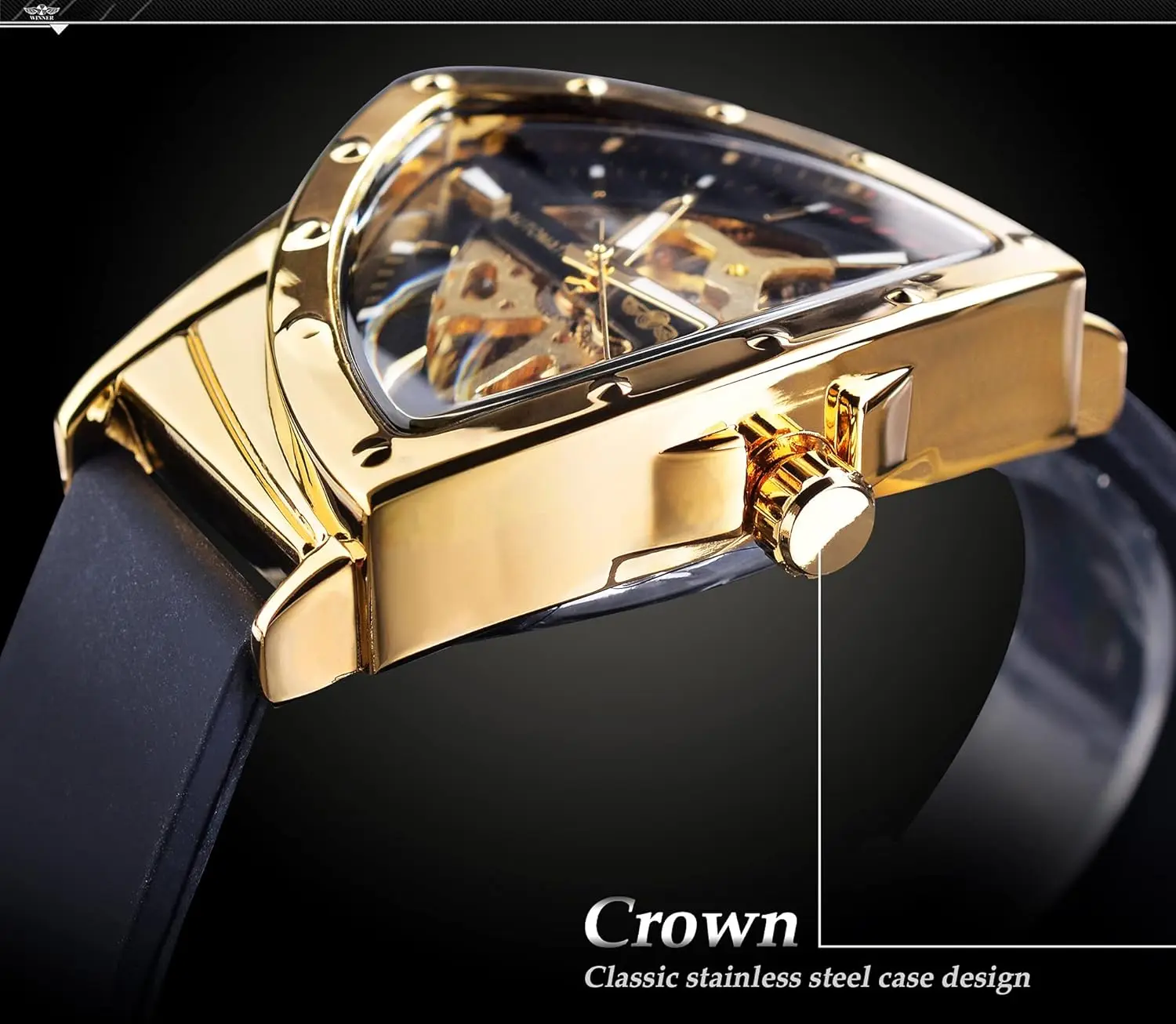 Reloj automático esqueleto para hombre con esfera triangular luminosa, correa de acero inoxidable o silicona