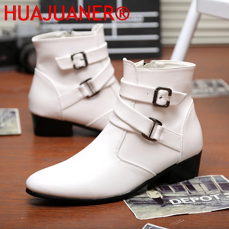 

Лидер продаж, роскошные ботинки челси, мужские белые ботинки с острым носком, черные мужские модельные ботинки на высоком каблуке в британском стиле, дизайнерские ботильоны