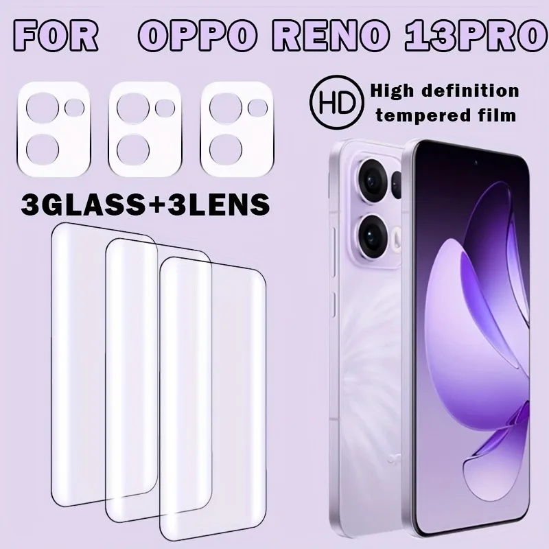 6 in 1 HD Tempered Glass Screen Protector + Camera Lens for OPPO Reno12 5G 12 Pro 10 11 PRO 13 14 Find X8 X7 X6 X5 Ultra Pro 5G