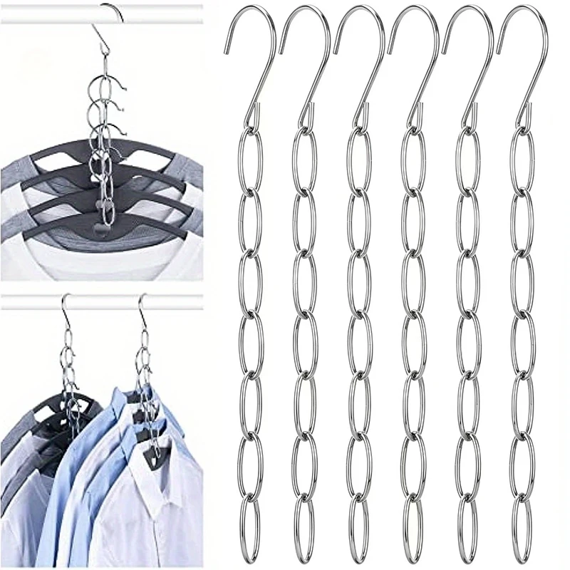 7-Slot Metal Clothes Hanger Chain Space Saving Multi-layer Hanging Hook Closet Organizer for Shirts Pants Wardrobe Storage Rack