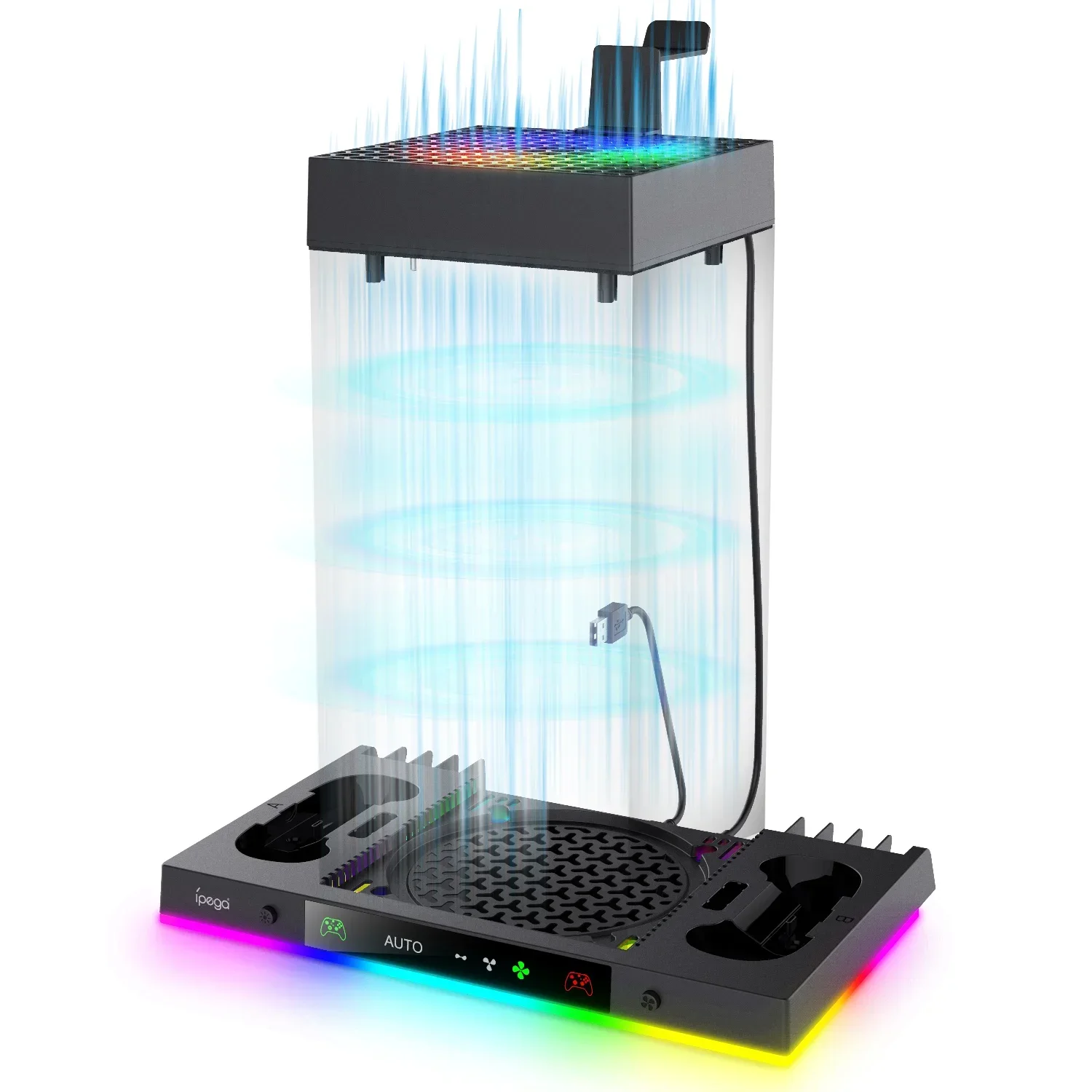Ipega PG-XBX024S rooftop Cooling Fan For Xbox Series X Host RGB Intelligent temperature control base + top Headphone hangers