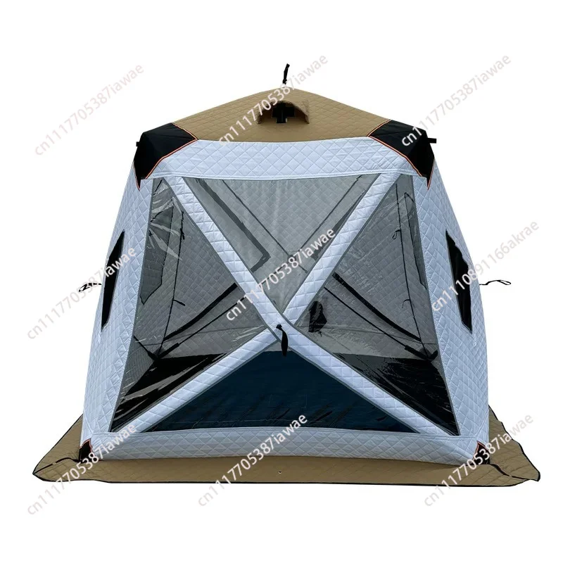 Fully Automatic Winter Ice Fishing Tent with Chimney Hole, Transparent Window, Quick Opening, Portable