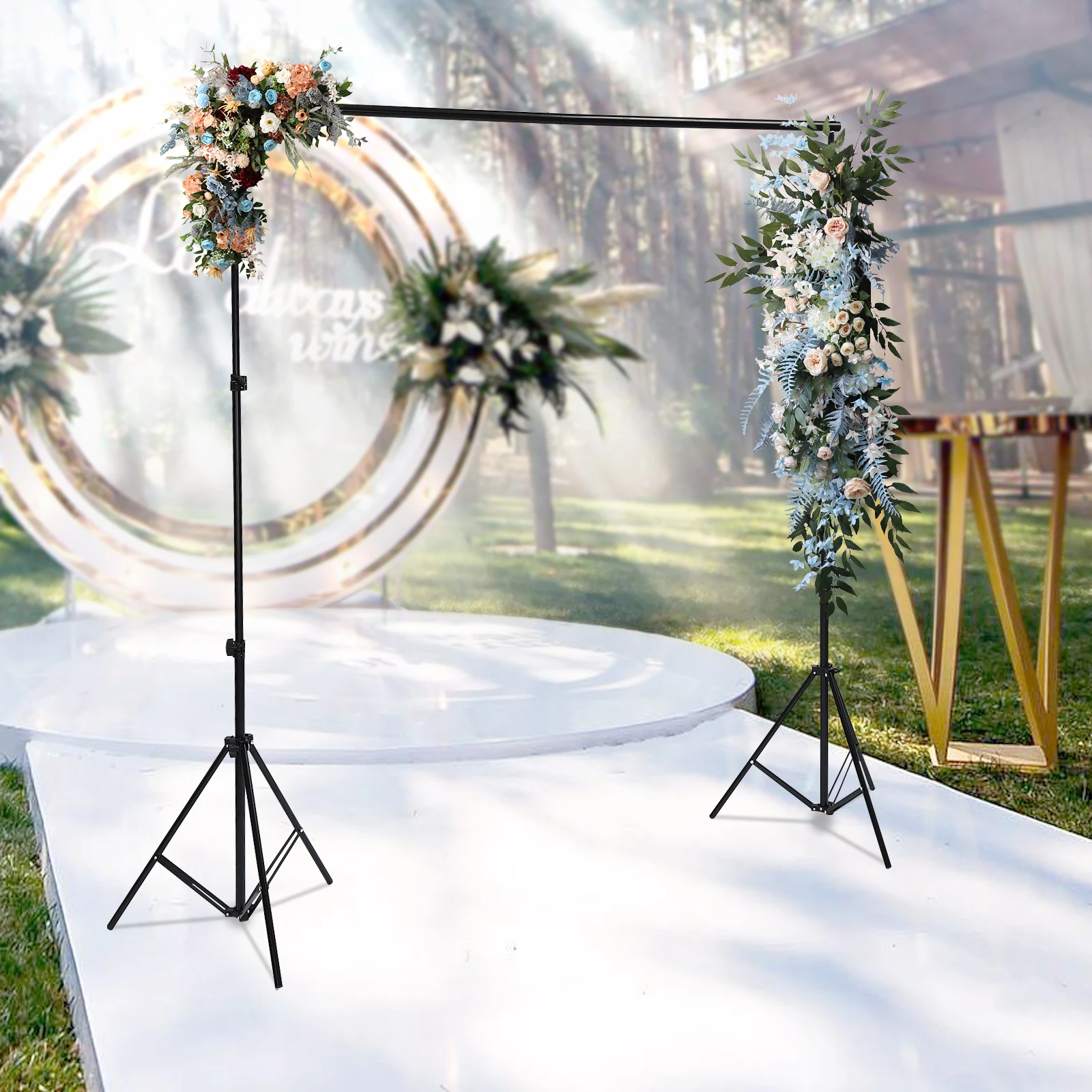 Modern Free Standing Backdrop Stand 2m x 3m Adjustable Background Holder Black for Wedding Party Decoration