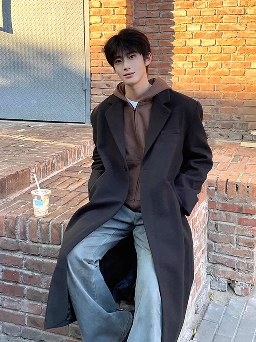 

Черное шерстяное мужское пальто средней длины, осень-зима Sle Cleanfit, высококачественная ветровка Briti Sle, верхняя одежда для подростков