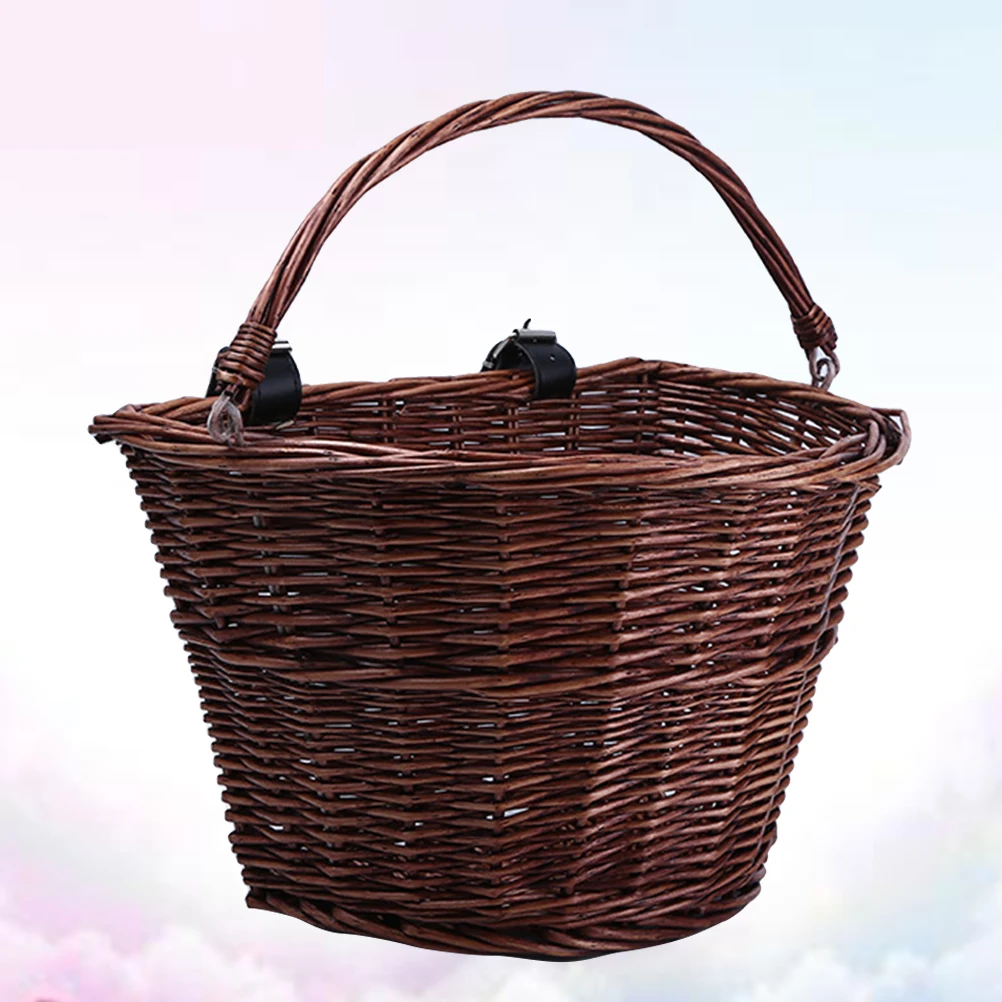 

Front Rattan Basket Wicker Natural Willow Durable Large Storage Phone Umbrella Bicycle Accessories Brown Metal Bracket