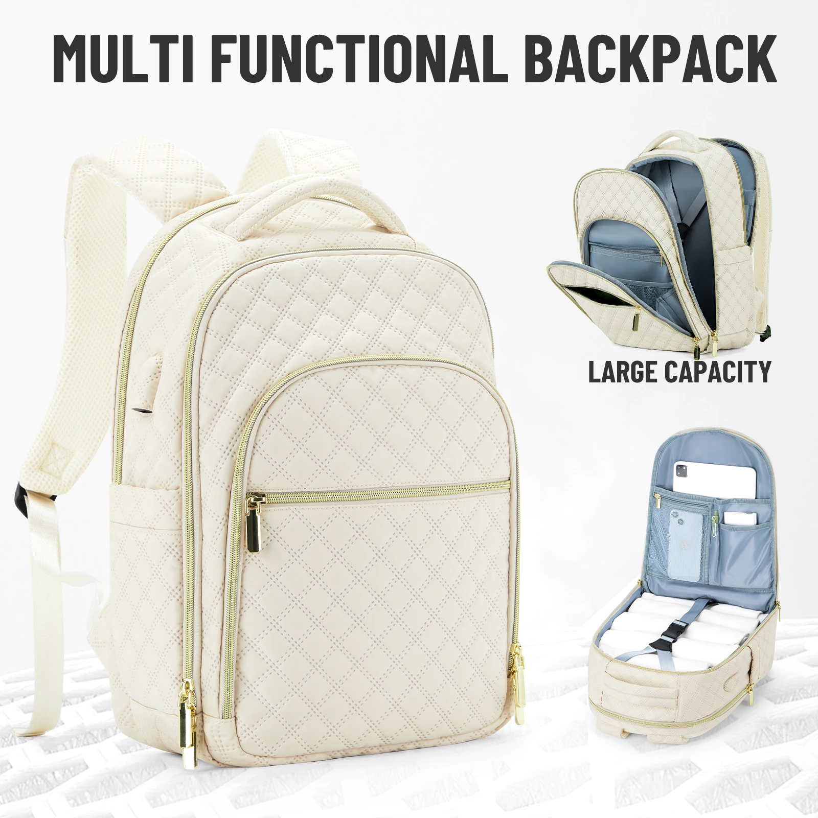 Women's Bag Fashion Backpack Large Capacity Multifunction Travel Backpack College Waterproof School Teenager Laptop Bag Work Bag