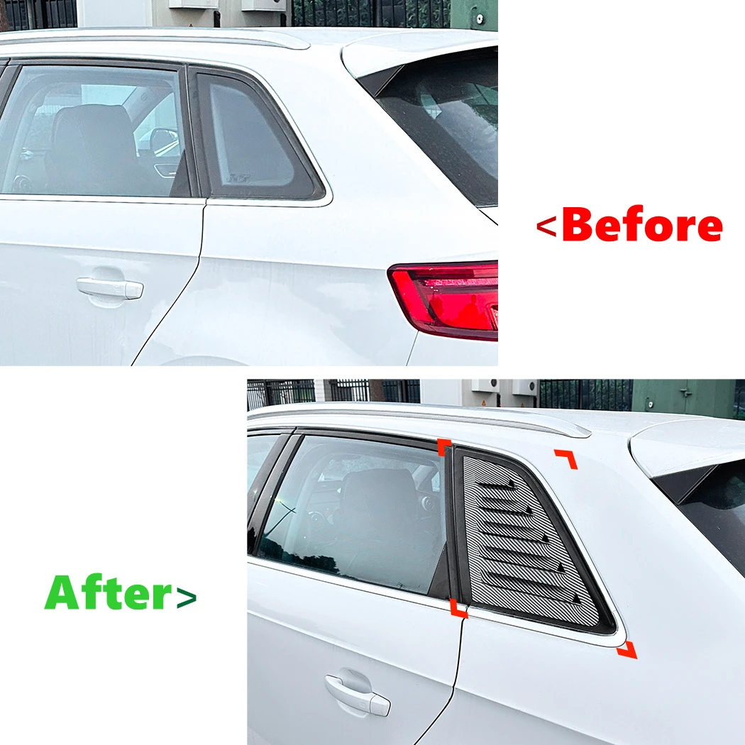 Car Rear Window Shutter Cover Trim For Audi A3 S3 8V Hatchback 2014-2020 Window Louver Side Vent Trim Glossy black