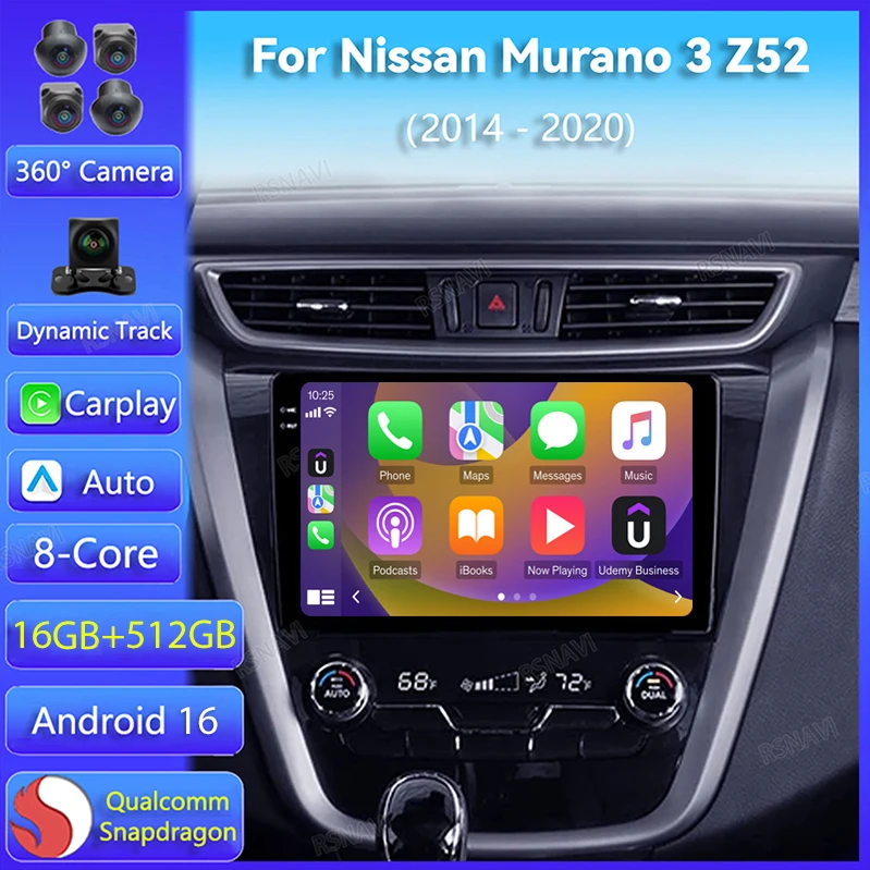 Android 16 Car Radio For Nissan Murano 3 Z52 2014 2015 - 2020 Carplay Auto Multimedia DSP 2Din Video Player Head Unit BT Stereo
