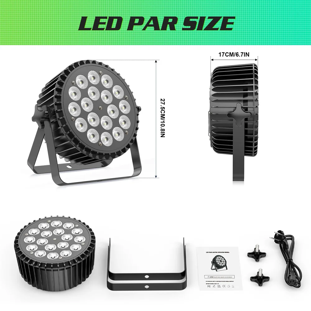 Yiflamefly 18 LED Par Light 200W LED Stage Light 4 in 1 RGBW Stage Lighting Spotlight Par Spotlight With DMX512 and 8 Channels