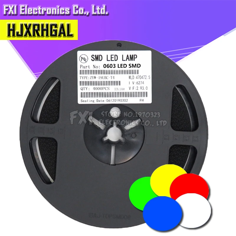 1Reel 4000pcs 0603 SMD LED diodes light  yellow red  green blue White Hot sale