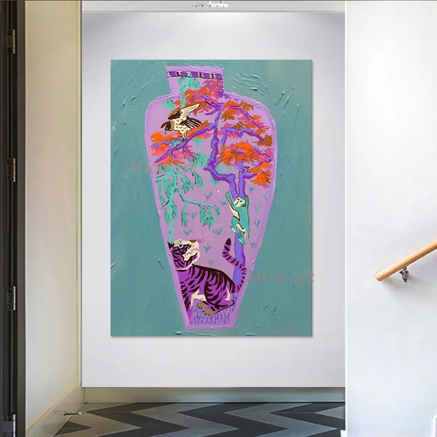 

Картины маслом животных, холст с абстрактным акриловым дизайном, художественная картина, украшение ресторана, ручной рисунок, стена, безрамное