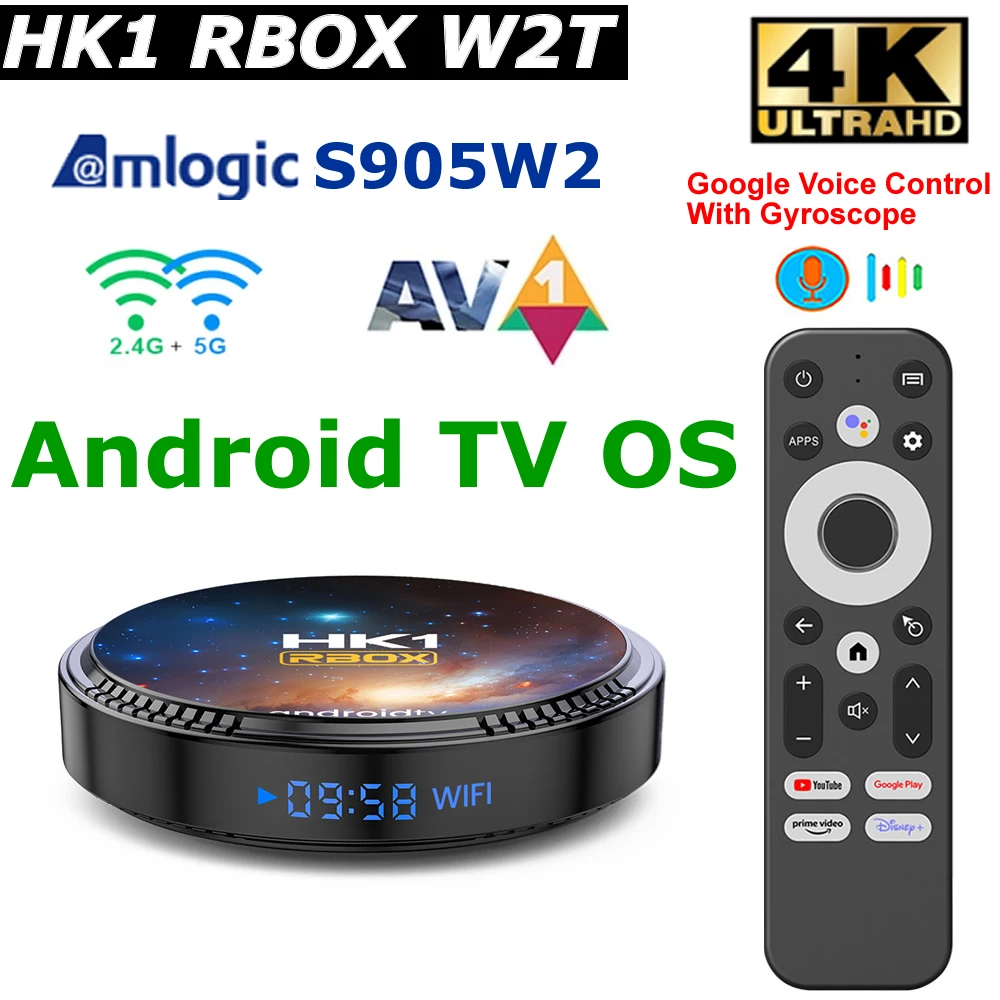 

Android TV 11 Smart TV Box HK1 RBOX W2T ATV Amlogic S905W2 4 ГБ 64 ГБ AV1 2,4G 5G Dual Wi-Fi Голосовое управление BT 3D 4K Медиаплеер