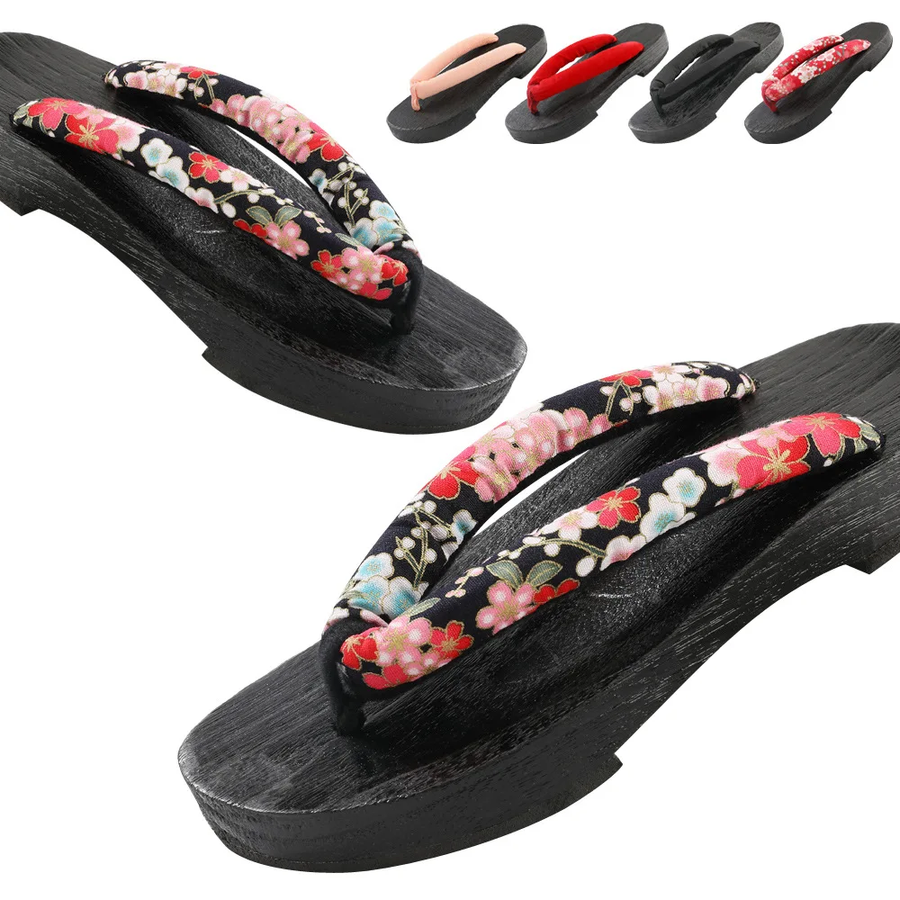 2026 New Summer Casual Japanese Geta Clogs For Women Flat Non Slip Elevated Thong Sandals Thick Sole Wear Resistant Home Slipper