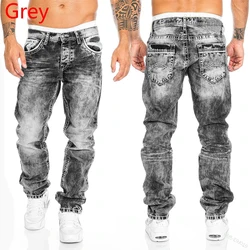 Jean Droit en Denim pour Homme, Streetwear, Décontracté, Rétro, Délavé, Double Couture, Long, Hip Hop, Slim Fit, Punk, Fjj