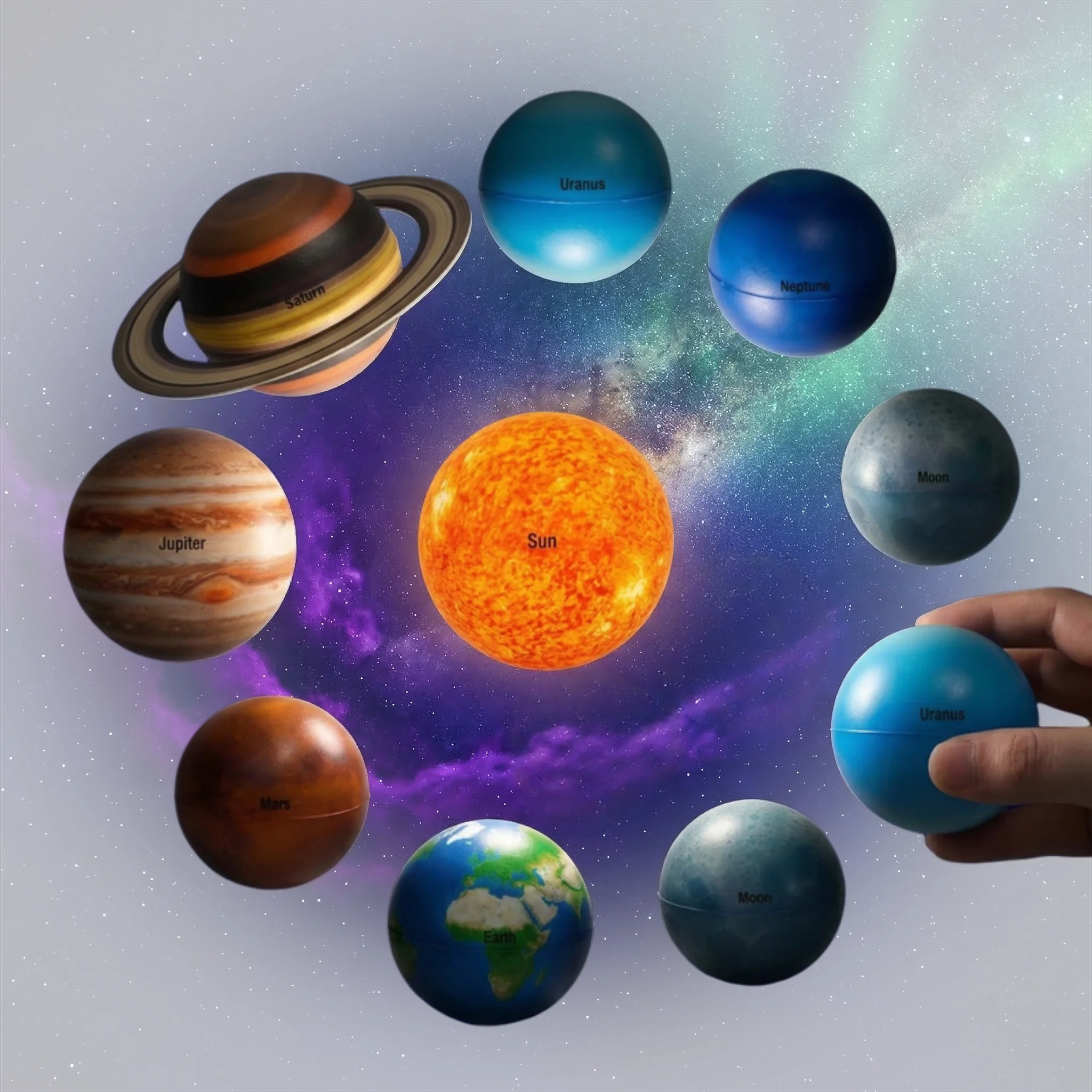 10Pcs PU Planet Space Ball Stress Relief Toys Creative Cognitive Educational Toy Portable Relaxing Ball For Party Game Gift