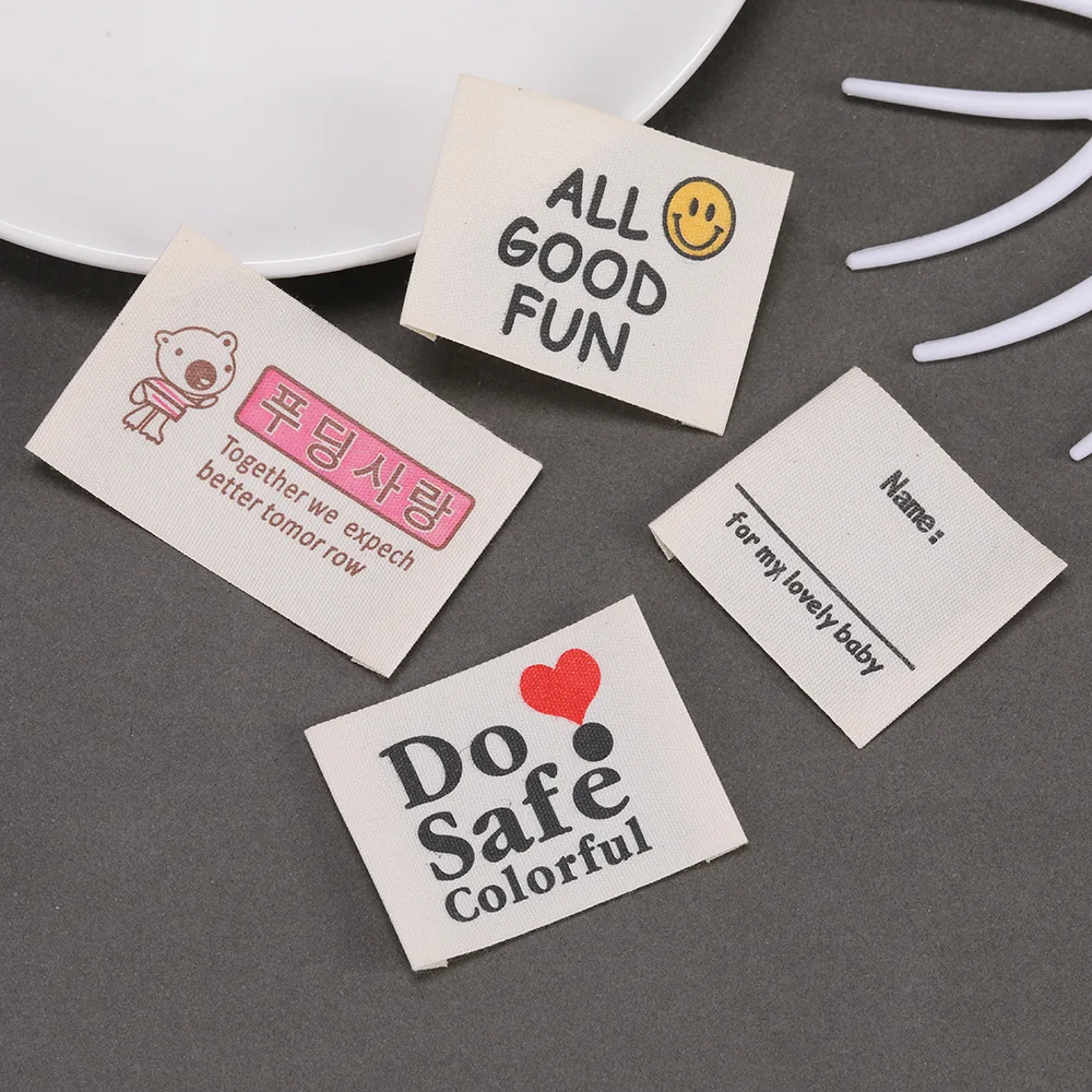 Custom Printed Private Logo Labels Sew On Cotton Labels Clothes Tshirt Cotton Tags 100% Organic Cotton Label For Baby Clothing