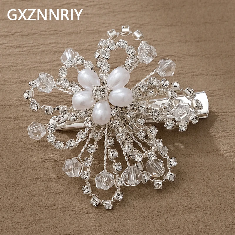 Handmade Crystal Pearl Flower Hairpins for Women Hair Clips Bridal Wedding Hair Accessories Party Headpiece Jewelry Gift