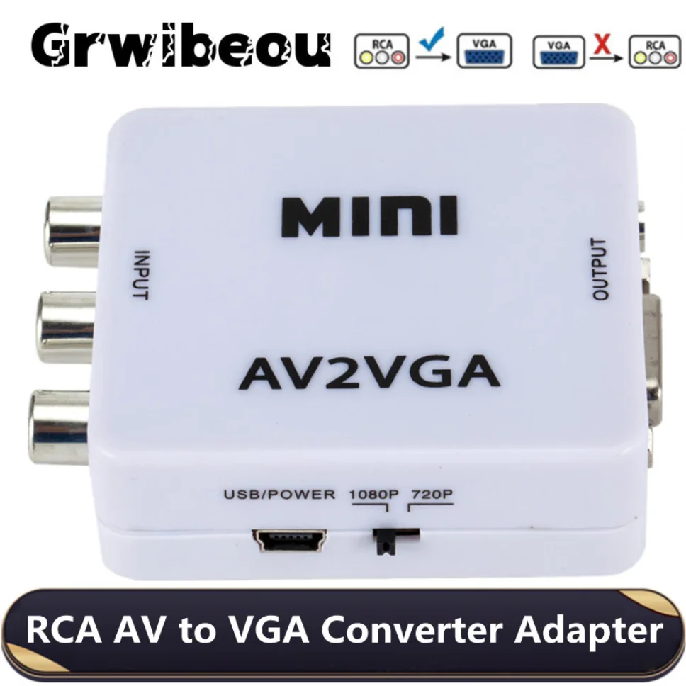 Grwibeou AV do konwerter VGA adaptera 1080P Mini RCA do wideo VGA z Adapter HDTV Audio 3.5mm gniazdo Audio AV2VGA / CVBS do komputera