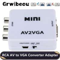 Grwibeou AV to VGA Converter 1080P Mini RCA to VGA Video Adapter With 3.5mm Audio jack AV2VGA / CVBS + Audio to PC HDTV Adapter