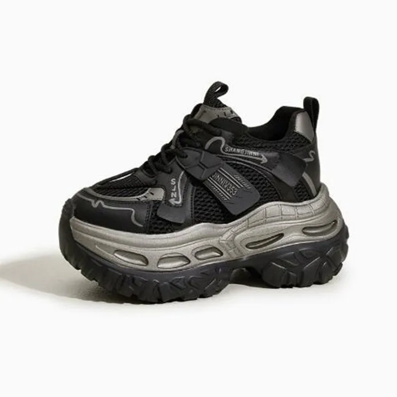 

2026 Women Fashion Platform Sport Shoes Women New Summer Autumn Black Casual Chunky Sneakers Women Mesh Leather Platform Shoes