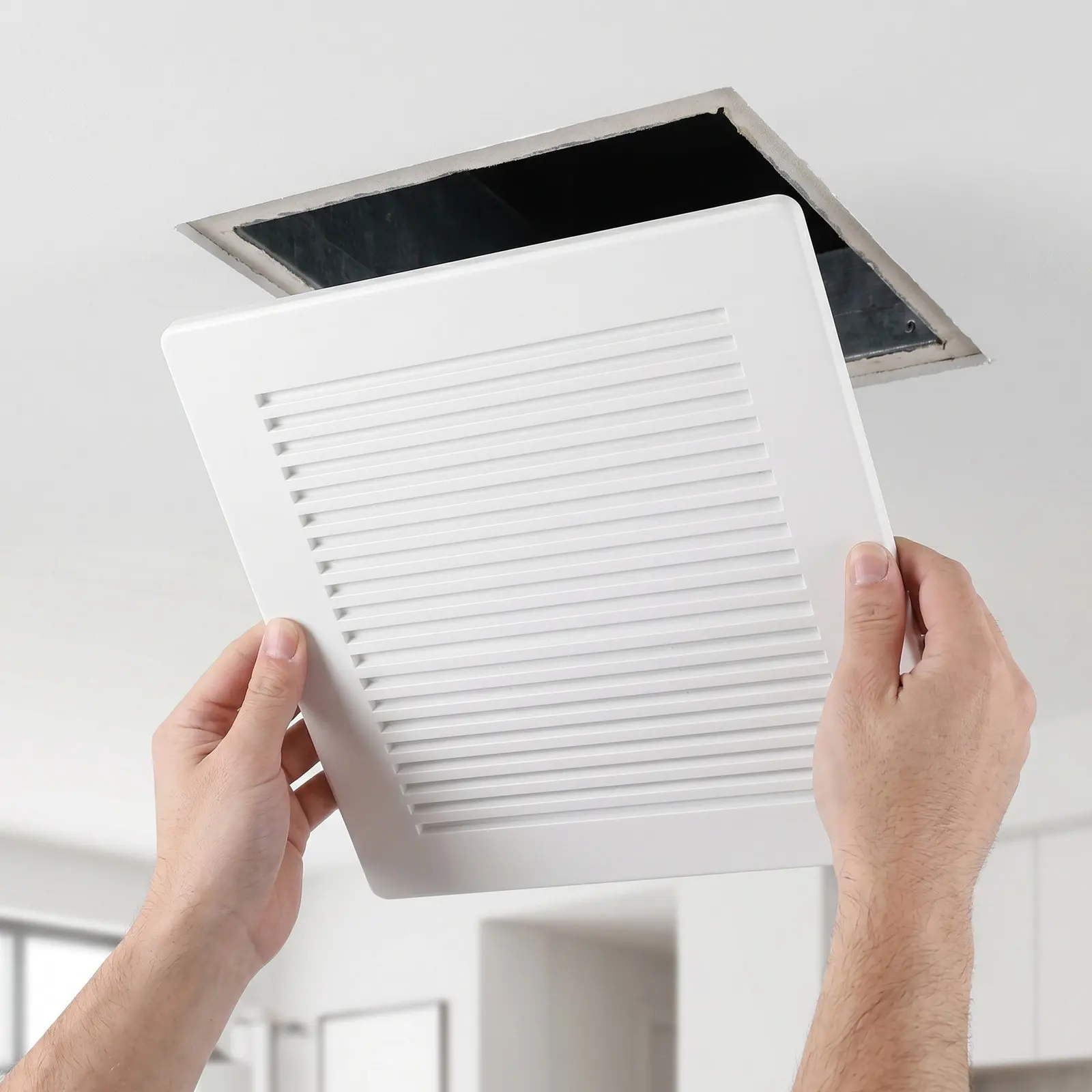 Bathroom Exhaust Fan Cover with Spring 9x9 Ceiling Vent Grille Replacement Plastic Fan Cover for Wall Mount Bathroom Ventilation