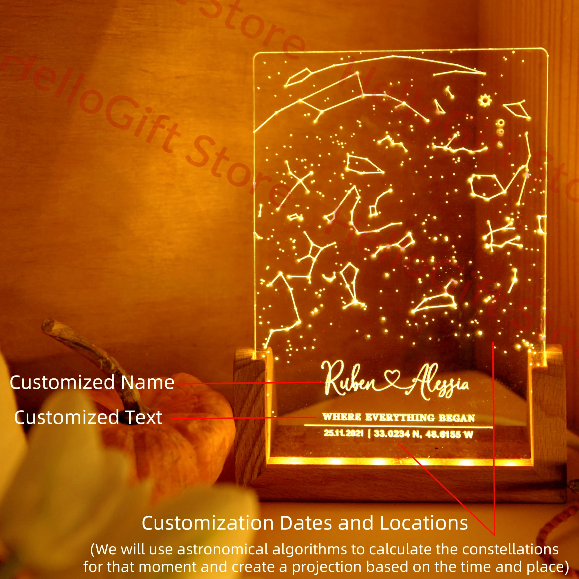 Imagem -02 - Personalizado Constellation Chart Lamp Personalizado Quarto Nightlight para Casais Mãe Pai Amor Família Memorial Day Presente de Aniversário