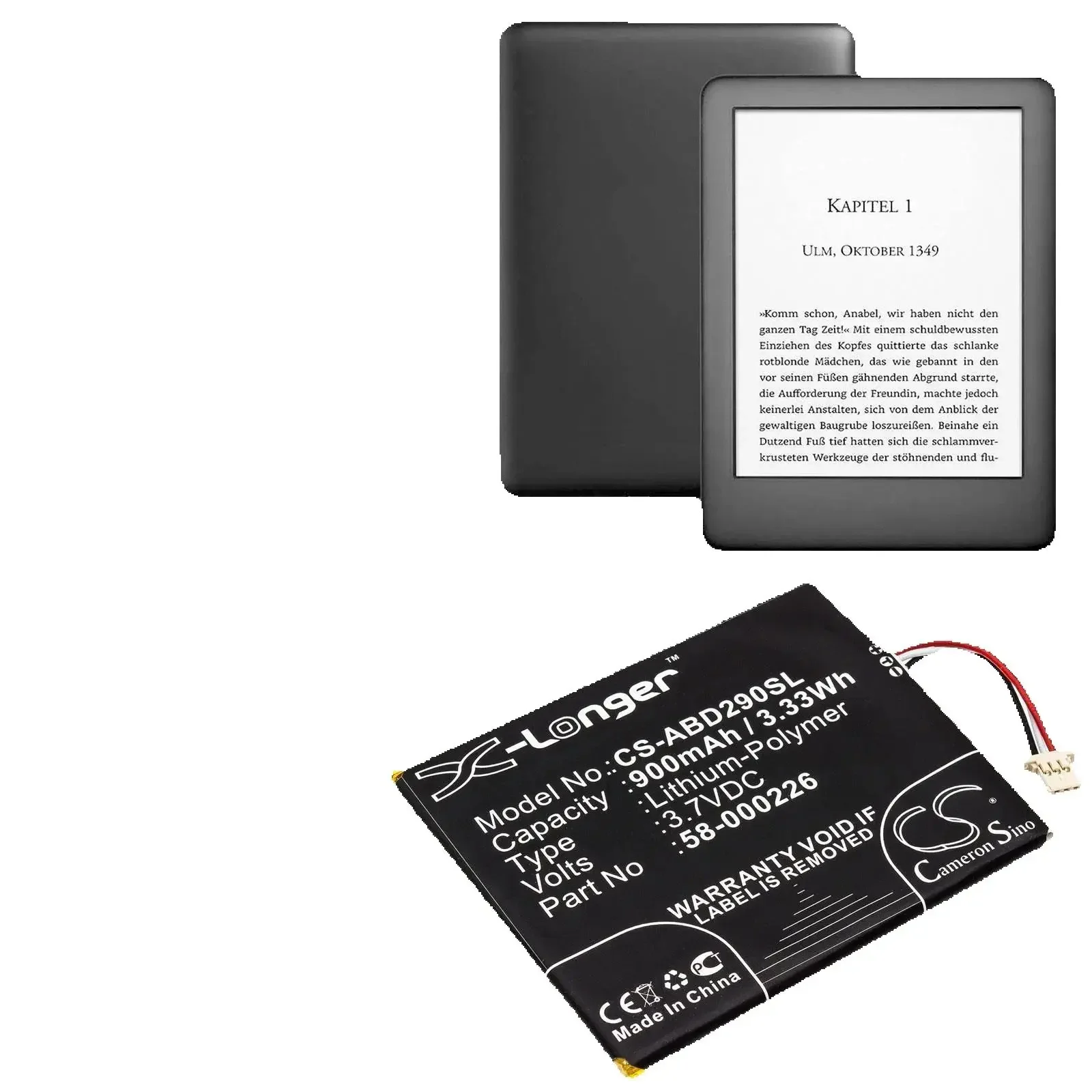 Cameron Sino 900mAh E-reader Battery 58-000226 for Amazo n Kindle 10th,J9G29R,53-014490,Kindle Touch 2019,Kindle 10th Gen 2019