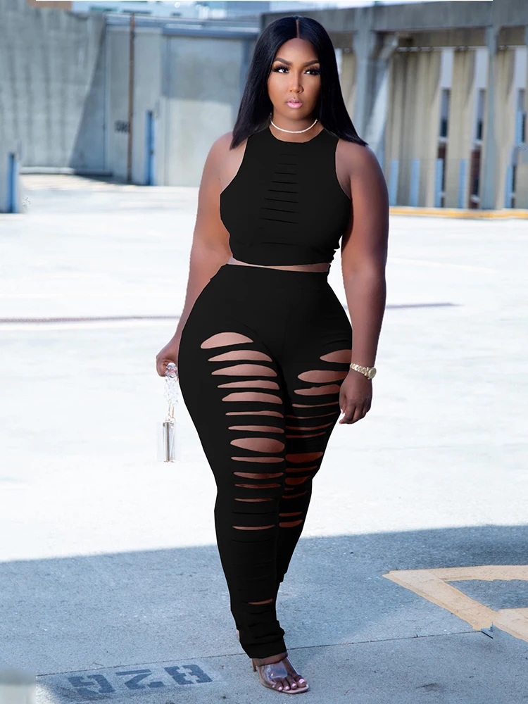 2 Piece Outfits Summer Top Sleeveless Women Pants Set Streetwear Ladies 5xl Plus Size Sexy Set Wholesale Bulk Dropshipping